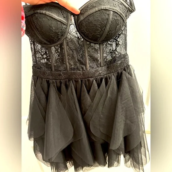 white christmas dresses Lace-Up Corset Tube Mini Dress Black / XL main image 1